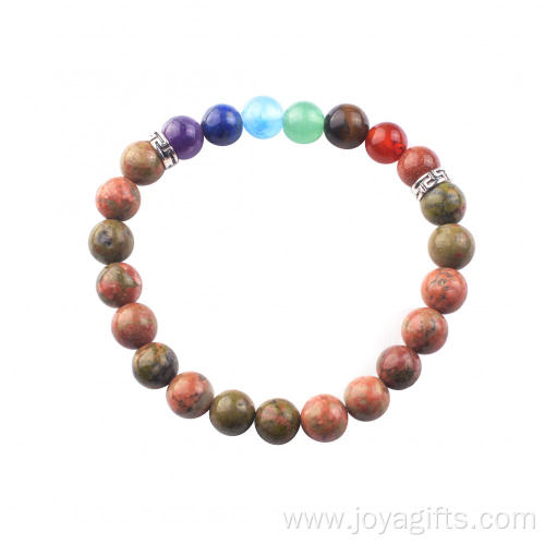 Fashionable Bangle 8MM Beads Picture Chakra Gemstone Rainbow Bracelet